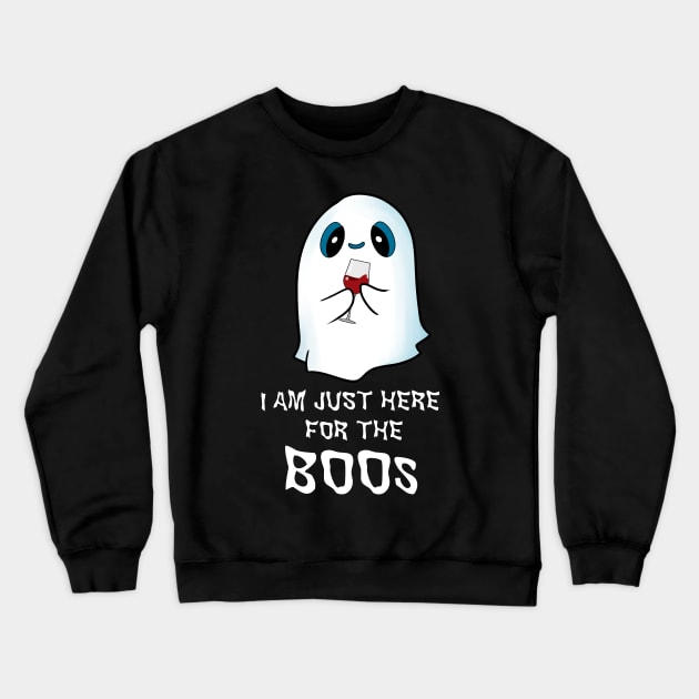 I Am Just here For The Boos Halloween Ghost with Glass of Wine Crewneck Sweatshirt by TheBeardComic